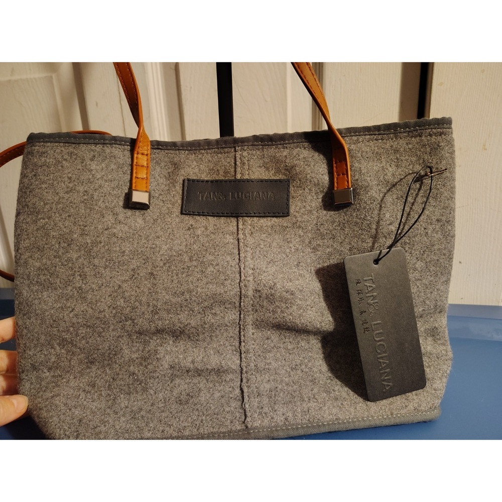 Tan & Luciana Gray Wool Felt Tote Bag Structured Minimalist Japan NWT